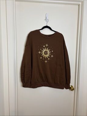 SHEIN Brown Curve Crewneck Sweatshirt